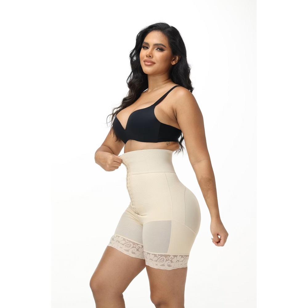 Luxseren Women High Waist Tummy Control Shapewear Shorts Lace Trim Beige XXXL